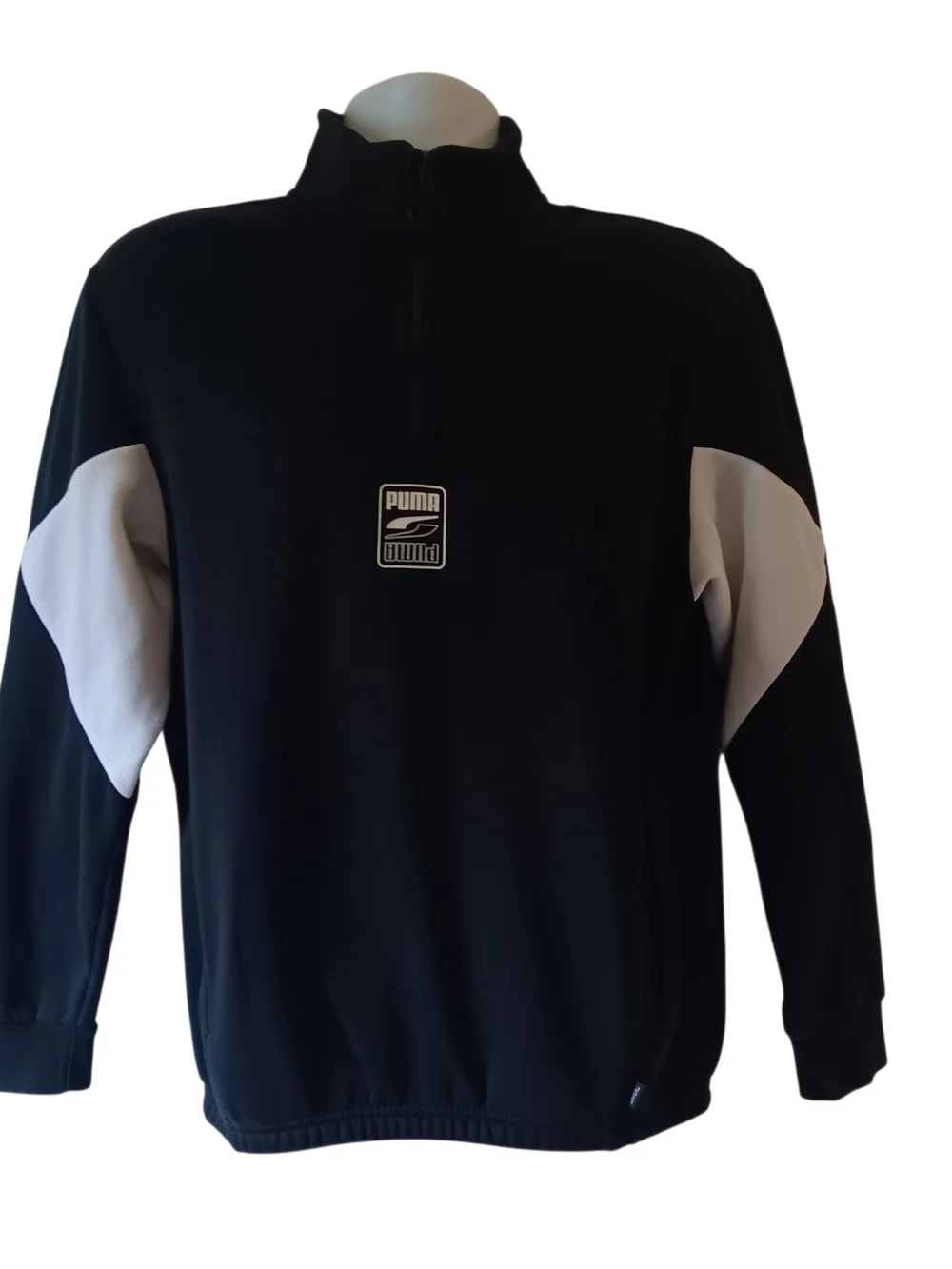 Puma men's black/white rebel quarter-zip fleece sweatshirt size S